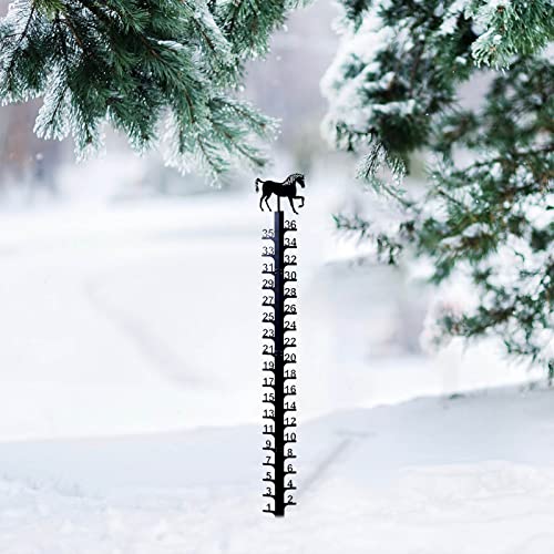 Snow Gauge Outdoor, 36 inch Snow-Fall Measuring Gauge, Iron Art Snow Meter Ruler with Number, Decorative Snow Rain Depth Measuring Metal Stake for Outdoor Garden Yard (Horse)