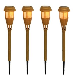 lingying 4 pack solar torch lamps,outdoor garden lights，simulated bamboo torch lamp for ground lawn patio yard,solar flame torch waterproof warm white solar powered garden light