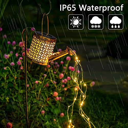 EGOBOO Solar Watering Can with Waterfall Lights, Waterproof Lawn Hanging Twinkle Warm Landscape Solar Powered Lamps Outdoor Garden Yard (Copper)