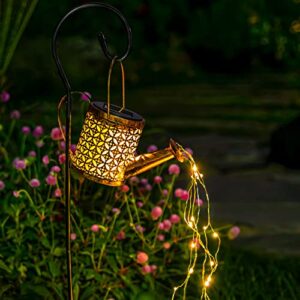 EGOBOO Solar Watering Can with Waterfall Lights, Waterproof Lawn Hanging Twinkle Warm Landscape Solar Powered Lamps Outdoor Garden Yard (Copper)