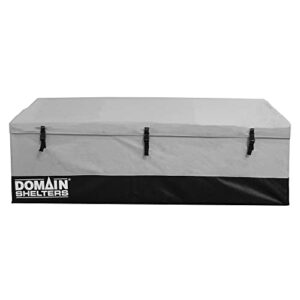 domain shelters deck box 176 gallon 6′ x 2′ x 2′ outdoor patio backyard garden storage container with removable weather bars, gray/black