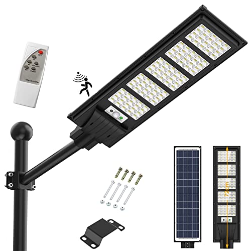 2pcs 350W Solar Street Light, 400LED Solar Flood Lights Outdoor Dusk to Dawn Motion Sensor, with Remote Control & Bracket, Security Solar Outdoor Lights IP66 Waterproof Lamp for Yard Garden Street