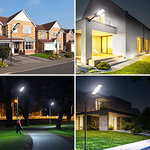 2pcs 350W Solar Street Light, 400LED Solar Flood Lights Outdoor Dusk to Dawn Motion Sensor, with Remote Control & Bracket, Security Solar Outdoor Lights IP66 Waterproof Lamp for Yard Garden Street