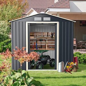 renatone outdoor storage shed, 7 x 4 ft galvanized metal storage house with 4 vents & double sliding, steel utility tool shed for garden, backyard, patio