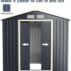 Renatone Outdoor Storage Shed, 7 x 4 FT Galvanized Metal Storage House with 4 Vents & Double Sliding, Steel Utility Tool Shed for Garden, Backyard, Patio