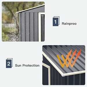 Renatone Outdoor Storage Shed, 7 x 4 FT Galvanized Metal Storage House with 4 Vents & Double Sliding, Steel Utility Tool Shed for Garden, Backyard, Patio