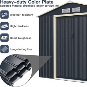 Renatone Outdoor Storage Shed, 7 x 4 FT Galvanized Metal Storage House with 4 Vents & Double Sliding, Steel Utility Tool Shed for Garden, Backyard, Patio