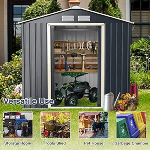 Renatone Outdoor Storage Shed, 7 x 4 FT Galvanized Metal Storage House with 4 Vents & Double Sliding, Steel Utility Tool Shed for Garden, Backyard, Patio