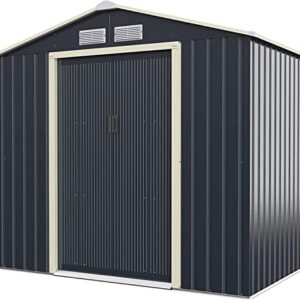 Renatone Outdoor Storage Shed, 7 x 4 FT Galvanized Metal Storage House with 4 Vents & Double Sliding, Steel Utility Tool Shed for Garden, Backyard, Patio