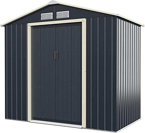 Renatone Outdoor Storage Shed, 7 x 4 FT Galvanized Metal Storage House with 4 Vents & Double Sliding, Steel Utility Tool Shed for Garden, Backyard, Patio