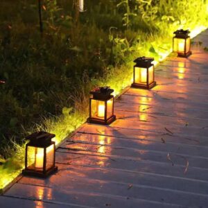 Solar Lights Outdoor Hanging Lanterns, Candle Flickering Flame Effect LED Solar Lights,Warm White, Decorative Lighting with Stakes for Patio, Garden, Lawn, Deck, Tent, Tree, Yard- Waterproof