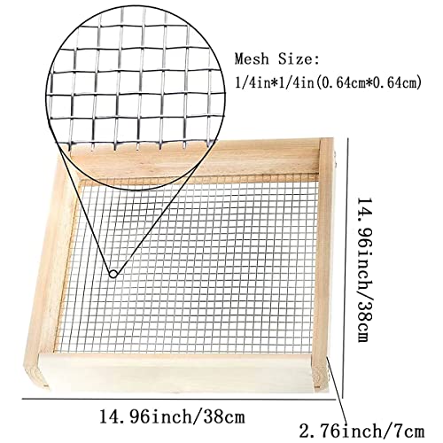 HANH Soil Sifter for Rocks, Wooden Hand Held Garden Dirt Sifter with Sifting Screen, Compost Sifter Strainer for Bonsai Soil Mix S321