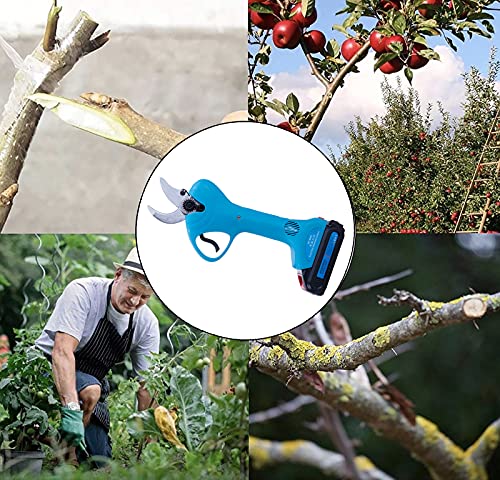 Titanium Alloy High Carbon Steel Battery Powered Blue Electric Pruning Shears 30MM (1.2 inch ) Cutting Diameter ,Blue Electric Garden Shears Scissors Cordless ,Presentation a Pair of Gloves