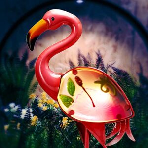 solar flamingo garden stake lights, garden stake decorative yard art pink flamingos for yard decorations metal & glass waterproof for patio lawn, thanksgiving day christmas gifts for vibrant woman mom