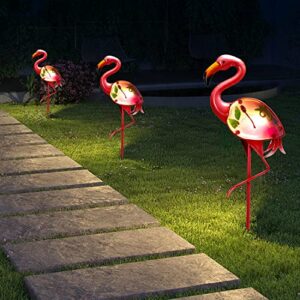 Solar Flamingo Garden Stake Lights, Garden Stake Decorative Yard Art Pink Flamingos for Yard Decorations Metal & Glass Waterproof for Patio Lawn, Thanksgiving Day Christmas Gifts for Vibrant Woman Mom