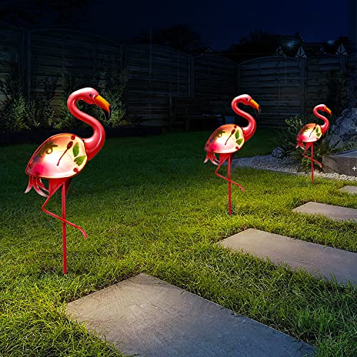 Solar Flamingo Garden Stake Lights, Garden Stake Decorative Yard Art Pink Flamingos for Yard Decorations Metal & Glass Waterproof for Patio Lawn, Thanksgiving Day Christmas Gifts for Vibrant Woman Mom