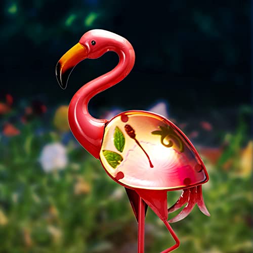 Solar Flamingo Garden Stake Lights, Garden Stake Decorative Yard Art Pink Flamingos for Yard Decorations Metal & Glass Waterproof for Patio Lawn, Thanksgiving Day Christmas Gifts for Vibrant Woman Mom