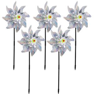besportble 5pcs bird blinder pinwheels sparkly holographic pin wheel spinners scare off birds and pests for yard and garden (silver)