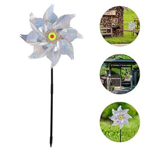 BESPORTBLE 5PCS Bird Blinder Pinwheels Sparkly Holographic Pin Wheel Spinners Scare Off Birds and Pests for Yard and Garden (Silver)