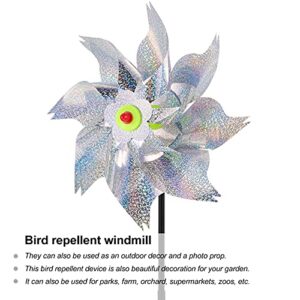 BESPORTBLE 5PCS Bird Blinder Pinwheels Sparkly Holographic Pin Wheel Spinners Scare Off Birds and Pests for Yard and Garden (Silver)