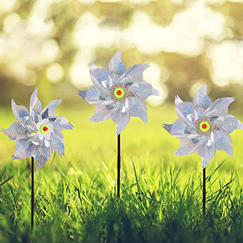 BESPORTBLE 5PCS Bird Blinder Pinwheels Sparkly Holographic Pin Wheel Spinners Scare Off Birds and Pests for Yard and Garden (Silver)