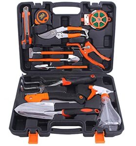 garden tools set – 12 piece (orange) heavy duty gardening hand tools pruner kit new