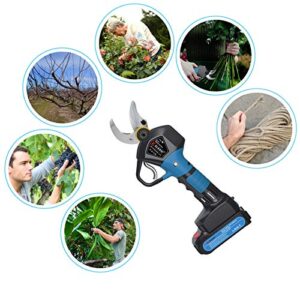K KLEZHI Professional Cordless Electric Pruning Shears with 2 PCS Backup Rechargeable 2Ah Lithium Battery Powered Tree Branch Pruner Branch Cutter, 30mm (1.2 Inch) Cutting Diameter