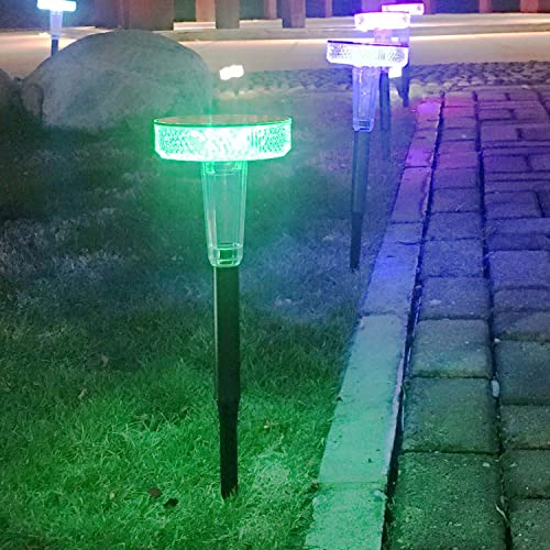 SEMSMOKS Solar Outdoor Lights, IP65 Waterproof Solar Garden Lights, 4 Color Lighting Modes Solar Landscape Decor LED Lighting, Auto On/Off Solar Powered Pathway Lights for Walkway Yard Lawn 2 Packs