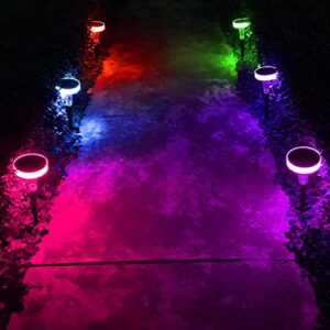 SEMSMOKS Solar Outdoor Lights, IP65 Waterproof Solar Garden Lights, 4 Color Lighting Modes Solar Landscape Decor LED Lighting, Auto On/Off Solar Powered Pathway Lights for Walkway Yard Lawn 2 Packs