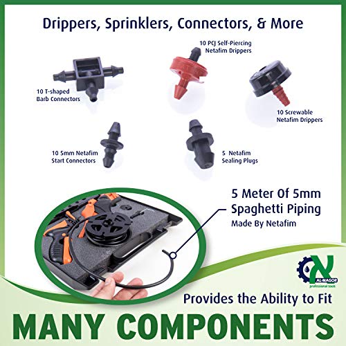 Al-Magor Garden Irrigation Kit: Complete Set for Installing, Inserting Sprinklers, Drippers in PE Tube Pipes with Tools, Plugs, Connectors, and Case