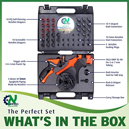 Al-Magor Garden Irrigation Kit: Complete Set for Installing, Inserting Sprinklers, Drippers in PE Tube Pipes with Tools, Plugs, Connectors, and Case