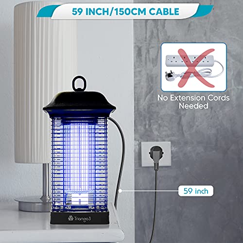 Triango3 Bug Zapper Outdoor Waterproof – 18W Lamp Outdoor Fly Traps – Compact and Ergonomic IPX4 Mosquito Killer Outdoor – Special Cleaning Mechanism – Ideal for Yard, Patio, Balcony