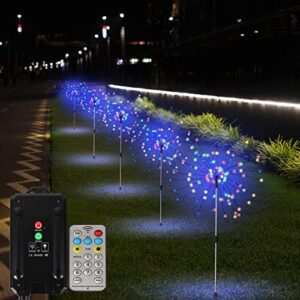 pxbniuya 5 pack 600 led solar garden lights outdoor waterproof, solar starburst sphere light with remote 8 modes firework light, solar fairy light for pathway patio yard lawn walkway décor (colorful)