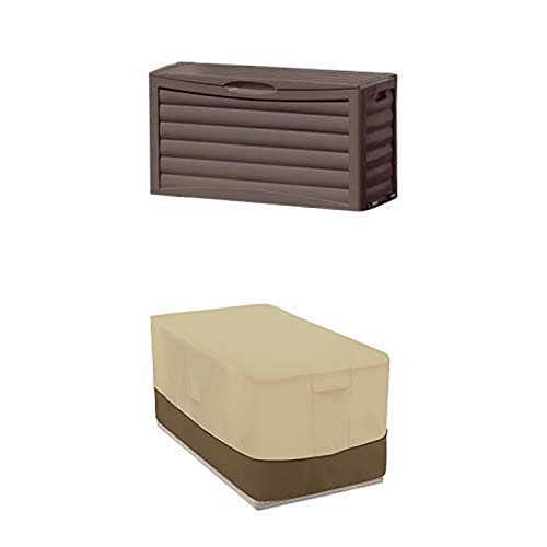 Suncast Resin 63 Gallon Deck Box with Deck Box Cover - Durable and Water-Resistant Patio Furniture Cover