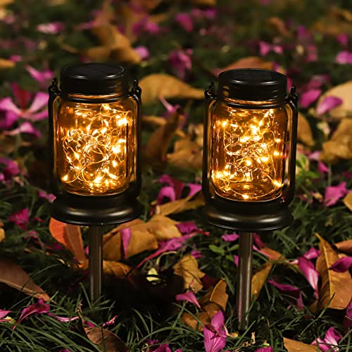 Solar Lanterns Outdoor Waterproof Hanging Mason Jar Solar Lights with 30 Led Lights,Retro Garden Solar Table Lights for Patio Yard Lawn and Christmas DIY Decorations (Solar Lantern 2 Pack)