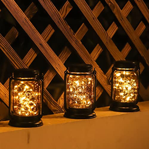 Solar Lanterns Outdoor Waterproof Hanging Mason Jar Solar Lights with 30 Led Lights,Retro Garden Solar Table Lights for Patio Yard Lawn and Christmas DIY Decorations (Solar Lantern 2 Pack)