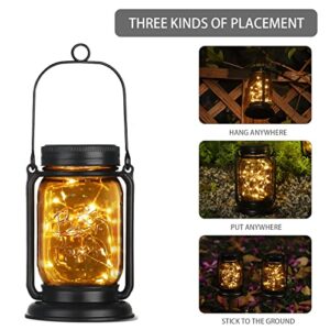 Solar Lanterns Outdoor Waterproof Hanging Mason Jar Solar Lights with 30 Led Lights,Retro Garden Solar Table Lights for Patio Yard Lawn and Christmas DIY Decorations (Solar Lantern 2 Pack)