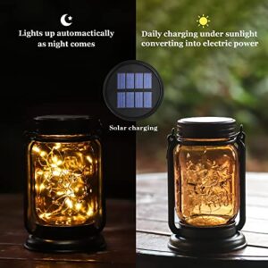 Solar Lanterns Outdoor Waterproof Hanging Mason Jar Solar Lights with 30 Led Lights,Retro Garden Solar Table Lights for Patio Yard Lawn and Christmas DIY Decorations (Solar Lantern 2 Pack)