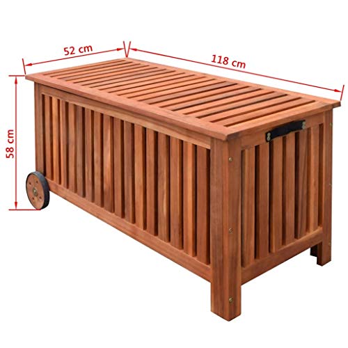 Festnight 2 in 1 Mutifunctional Garden Storage Bench Wood Pool Deck Box with 2 Wheels Outdoor Yard Patio Seat Container Outdoor and Indoor Use Furniture 46 x 20 x 23 Inches (L x W x H)