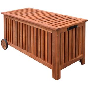 Festnight 2 in 1 Mutifunctional Garden Storage Bench Wood Pool Deck Box with 2 Wheels Outdoor Yard Patio Seat Container Outdoor and Indoor Use Furniture 46 x 20 x 23 Inches (L x W x H)