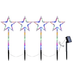 Solar Christmas Star Lights Outdoor Pathway Markers , Set of 4 Pre-lit Xmas Star Decoration Stake for Path, Yard, Lawn, Garden, Landscape