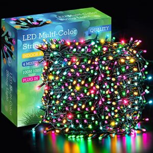 areker 1000led christmas lights outdoor, 328ft christmas tree string lights with timer function 8 modes, multicolor christmas string lights plug in for christmas tree party wedding halloween garden