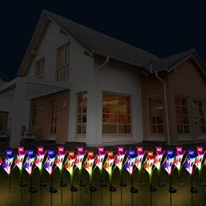 Solar Flower Lights Outdoor Waterproof, BOOTOP 4 Pack Solar Garden Stake Lights with 16 Lily Flowers, Solar Flowers, Solar Lily Flower Lights for Garden Yard Pathway Decoration