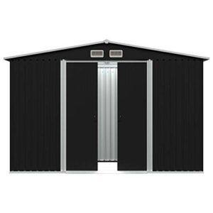 Festnight Garden Storage Shed with 4 Vents Metal Steel Double Sliding Doors Outdoor Tood Shed Patio Lawn Care Equipment Pool Supplies Organizer Anthracite 101.2 x 80.7 x 70.1 Inches (W x D x H)