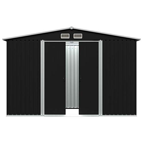 Festnight Garden Storage Shed with 4 Vents Metal Steel Double Sliding Doors Outdoor Tood Shed Patio Lawn Care Equipment Pool Supplies Organizer Anthracite 101.2 x 80.7 x 70.1 Inches (W x D x H)