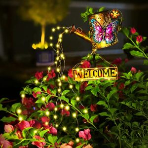 ursamajor solar watering can with cascading lights – garden stakes decorative with welcome sign waterproof, 37.5 inch yard art for front door flower bed pots porch pathway patio backyard landscape