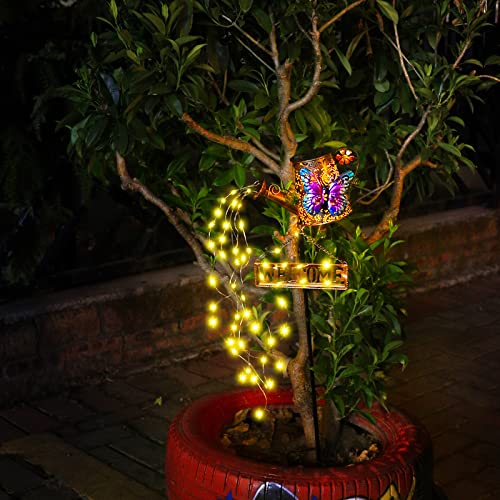 UrsaMajor Solar Watering Can with Cascading Lights - Garden Stakes Decorative with Welcome Sign Waterproof, 37.5 Inch Yard Art for Front Door Flower Bed Pots Porch Pathway Patio Backyard Landscape