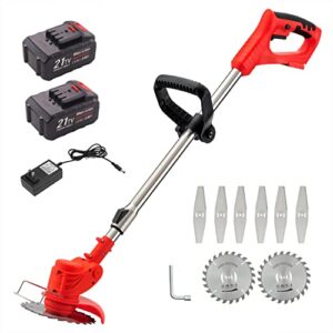 weed wacker cordless electric brush cutter stringless weed eater with 2 types blades 2 batteries lightweight for garden yard lawn trimming/pruning,1 charger