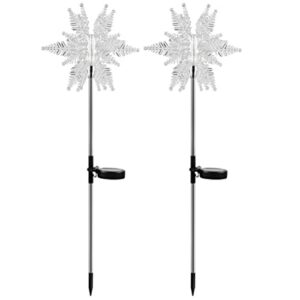aolyty solar garden light outdoor decoration, 2 pack waterproof solar snowflakes stake lights warm white led lighting for path yard lawn patio party christmas decor