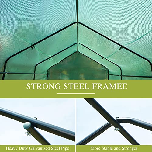 AVAWING Large Outdoor Greenhouse, 15x7x7 ft Walk in Greenhouse Tunnel with Heavy Duty Galvanized Steel Frame, Zippered Door & 8 Roll-up Windows Green Houses for Outside Garden Plant, Green